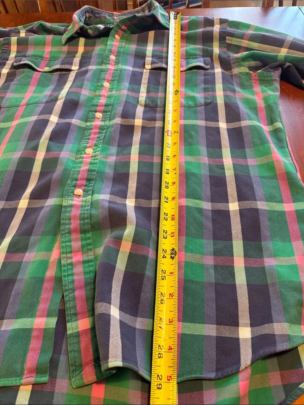Men’s Vintage POLO Ralph Lauren Preppy Green Blue Pink Button Up Flannel Shirt L